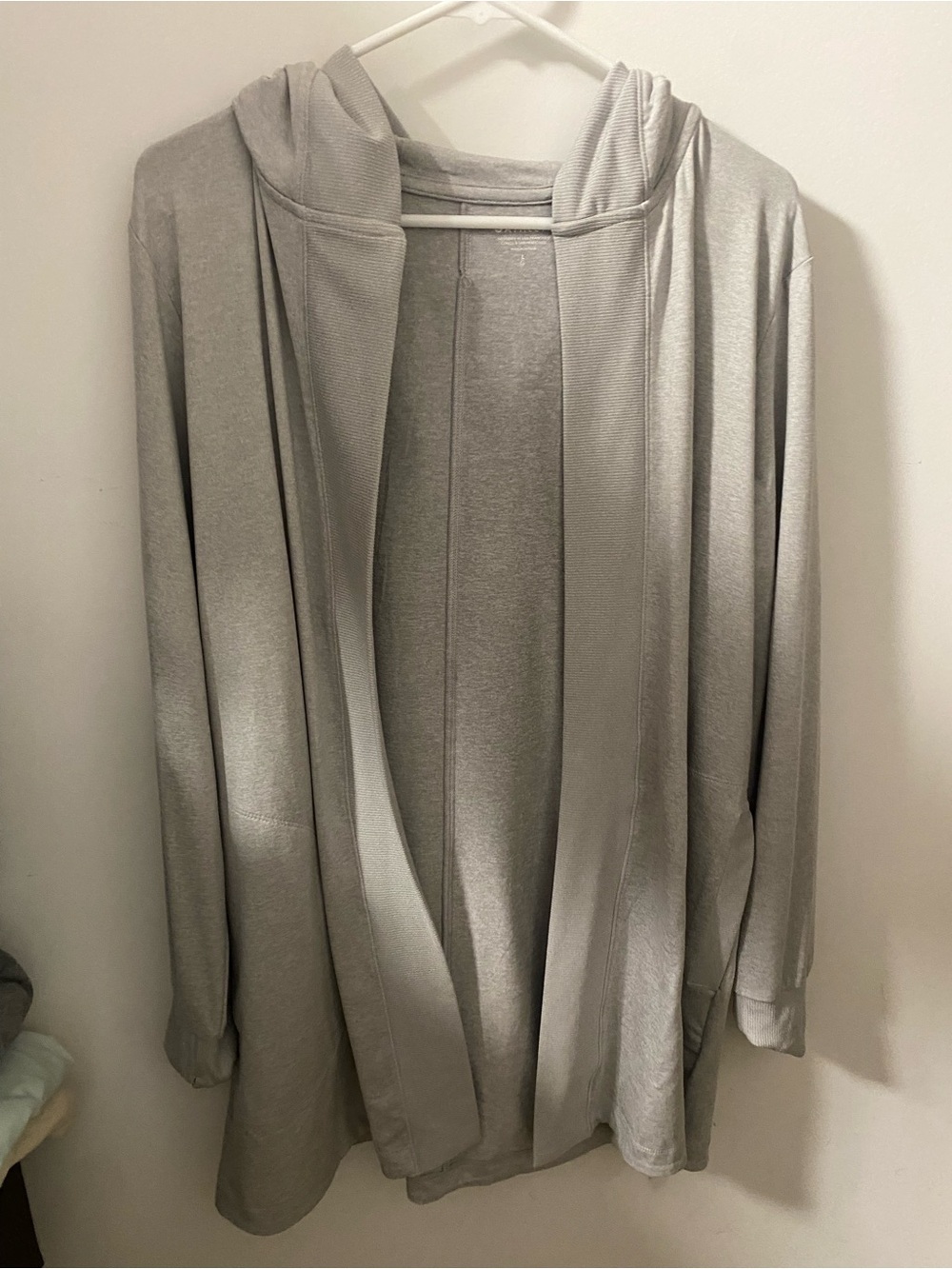 Athleta Light Gray Hooded Open-Front Cardigan